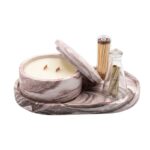 Set Bougie Luxe en Marbre avec Couvercle — Éteignoir & Allumettes inclus - Marron