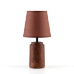 Lampe de Chevet Design avec Pied en Céramique Effet Bois et Abat-Jour Textile – Rouge Brique
