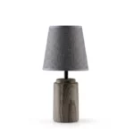 Lampe de Chevet Design avec Pied en Céramique Effet Bois et Abat-Jour Textile – Gris