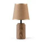 Lampe de Chevet Design avec Pied en Céramique Effet Bois et Abat-Jour Textile – Camel