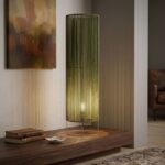 Lampadaire Cylindrique en Corde Tressée et Métal - Vert