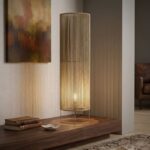 Lampadaire Cylindrique en Corde Tressée et Métal - Marron