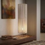 Lampadaire Cylindrique en Corde Tressée et Métal - Blanc