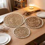 Set de Table Rond en Jute Naturelle et Perles de Bois Bohème