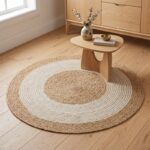 Tapis rond bicolore en jute et coton tressé