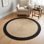 Tapis Rond en Jute avec Bordure Noire