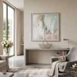 Tableau Abstrait « Brume Dorée » – Toile Encadrée Contemporaine