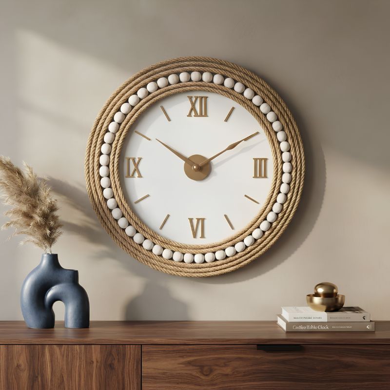 Copie de 800x800 (5) Horloge Murale Bohème en Corde et Perles de Bois – Image 1