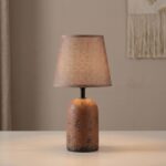 Lampe de Table en Céramique Effet Pierre avec Abat-Jour en Tissu - Brun Taupe