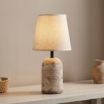 Lampe de Table en Céramique Effet Pierre avec Abat-Jour en Tissu - Beige Rosée