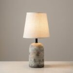 Lampe de Table en Céramique Effet Pierre avec Abat-Jour en Tissu - Gris Beige