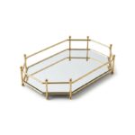Plateau Miroir Octogonal Doré avec Rebord Surélevé
