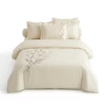 Parure de Lit 100% Coton 6pcs - Fleurs Blanches