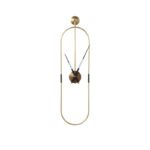 Horloge Murale Ovale Moderne avec Aiguilles en Bois - Doré